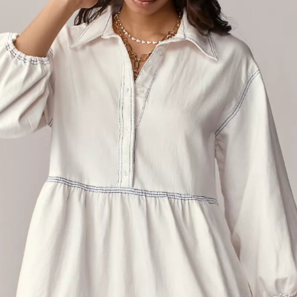 Maeve The Bettina Denim Tiered Mini Shirt Dress Size XS - Picture 2 of 14